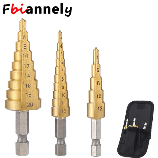 3-12mm 4-12mm 4-20mm HSS Straight Groove Step Drill Bit Set Titanium Coated Wood Metal Hole Cutter Core Drill Bit Set - KiwisLove