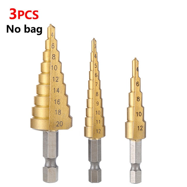3-12mm 4-12mm 4-20mm HSS Straight Groove Step Drill Bit Set Titanium Coated Wood Metal Hole Cutter Core Drill Bit Set - KiwisLove