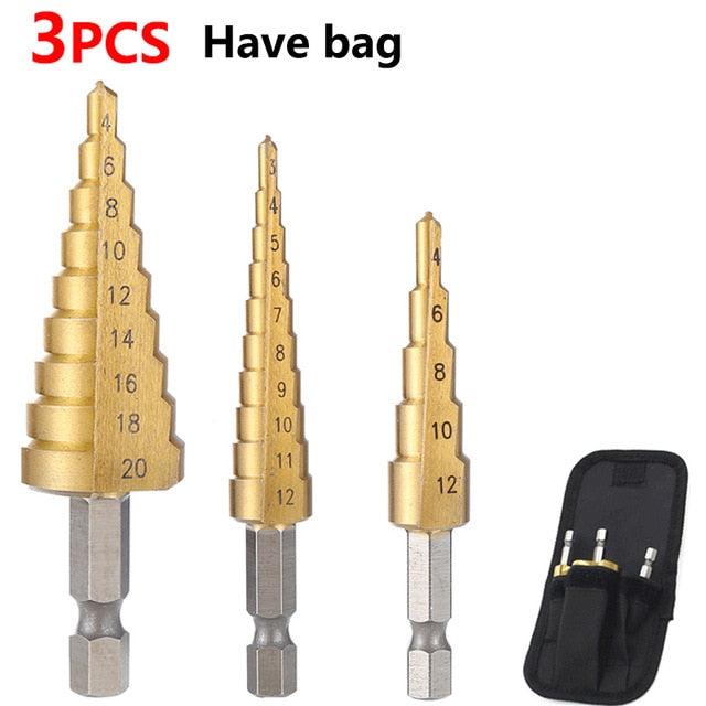 3-12mm 4-12mm 4-20mm HSS Straight Groove Step Drill Bit Set Titanium Coated Wood Metal Hole Cutter Core Drill Bit Set - KiwisLove