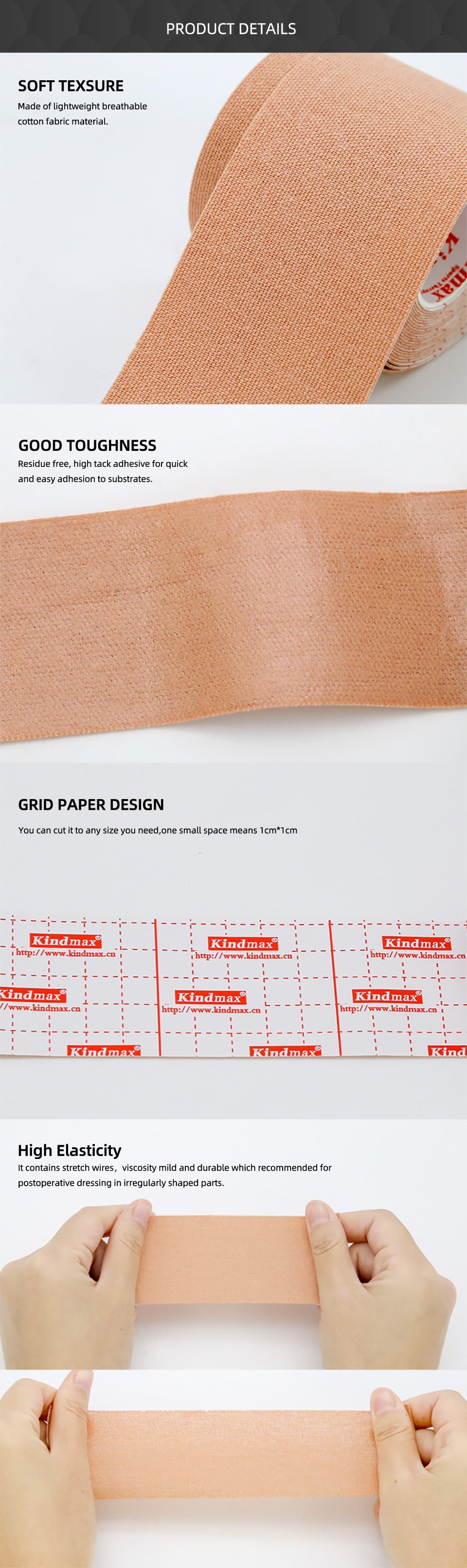 Kindmax Fixed Tape Kinesiology Tape for Muscle Knee Pain Relief, Lift Up Beauty Wrinkle Face Tapes First-aid Kit 5cm 5m - KiwisLove