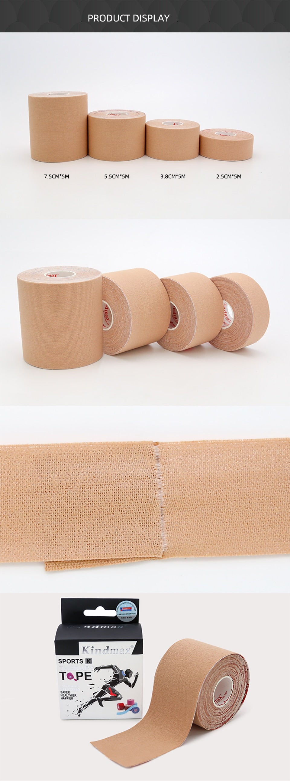 Kindmax Fixed Tape Kinesiology Tape for Muscle Knee Pain Relief, Lift Up Beauty Wrinkle Face Tapes First-aid Kit 5cm 5m - KiwisLove