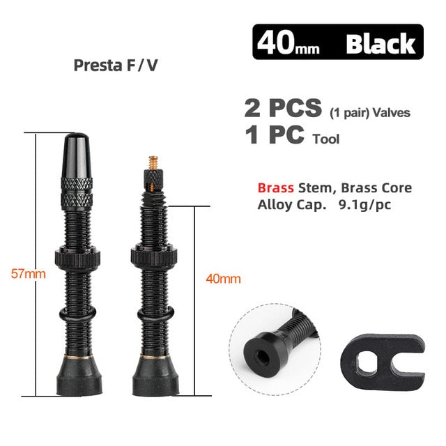 Deemount  2PCS Bicycle Tubeless Tire Presta Valve Brass Core Brass Stem W/ Alloy & Tool - KiwisLove