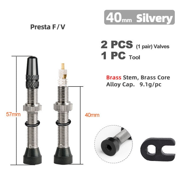 Deemount  2PCS Bicycle Tubeless Tire Presta Valve Brass Core Brass Stem W/ Alloy & Tool - KiwisLove