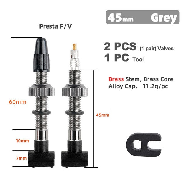 Deemount  2PCS Bicycle Tubeless Tire Presta Valve Brass Core Brass Stem W/ Alloy & Tool - KiwisLove