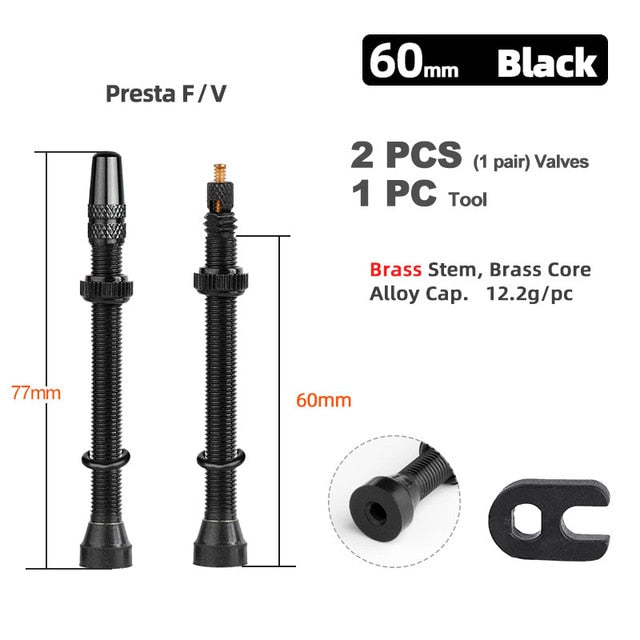 Deemount  2PCS Bicycle Tubeless Tire Presta Valve Brass Core Brass Stem W/ Alloy & Tool - KiwisLove