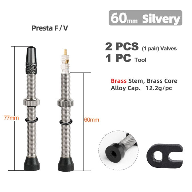 Deemount  2PCS Bicycle Tubeless Tire Presta Valve Brass Core Brass Stem W/ Alloy & Tool - KiwisLove
