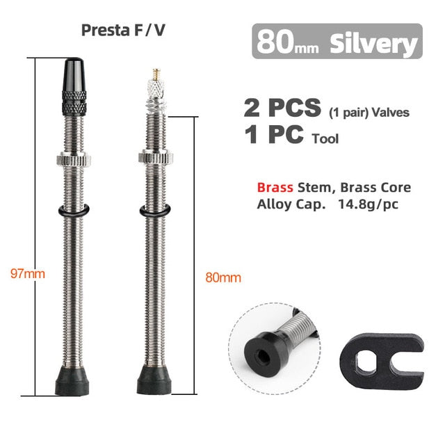 Deemount  2PCS Bicycle Tubeless Tire Presta Valve Brass Core Brass Stem W/ Alloy & Tool - KiwisLove