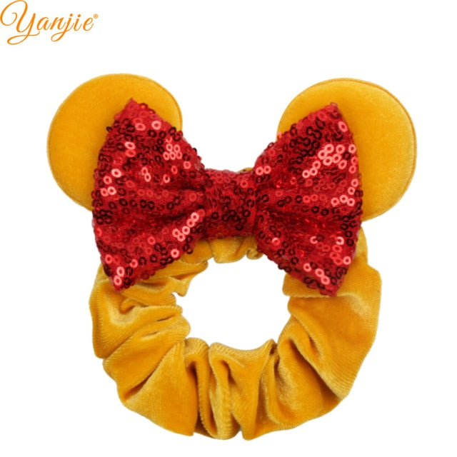 2021 New  Pretty Mouse Ears Sequins Hair Bow Women Velvet Scrunchies - KiwisLove
