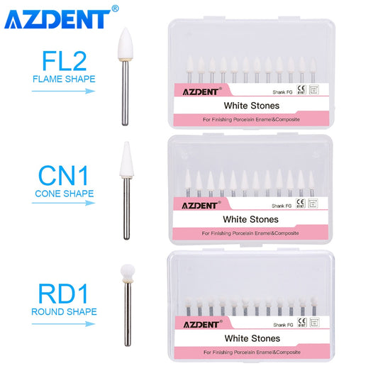AZDENT 12pcs/pack Dental Flame Cone Round White Stone Polisher - KiwisLove