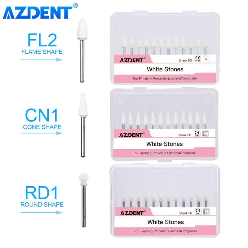 AZDENT 12pcs/pack Dental Flame Cone Round White Stone Polisher - KiwisLove