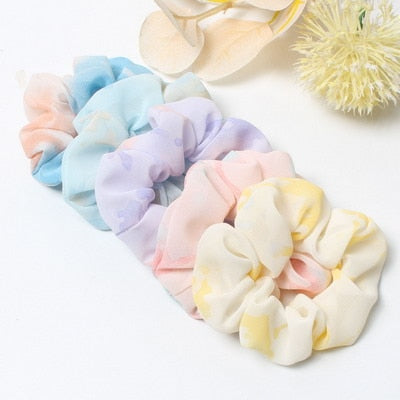 5 Pcs Hair Scrunchies Set Fashion Simple Basic Elastic Hair Bands Ponytail Holder Dot Stripe Scrunchie Hair Tie For Girl Women - KiwisLove