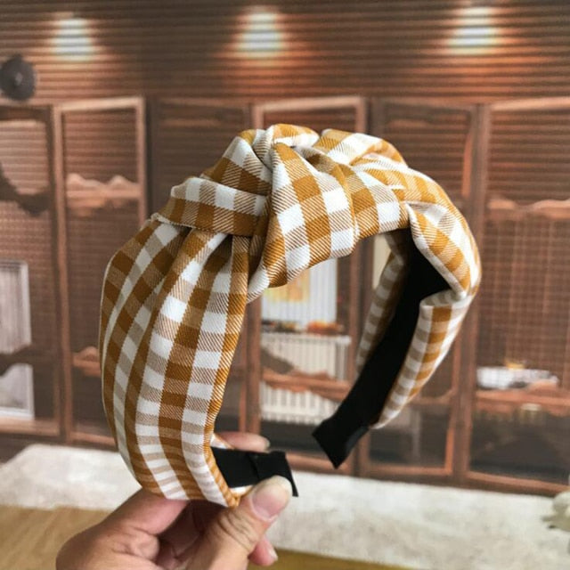 New Fashion Women Hairband Classic Lattice Headband Adult Warm Hair Band Center Knot Headwear Turban Hair Accessories - KiwisLove