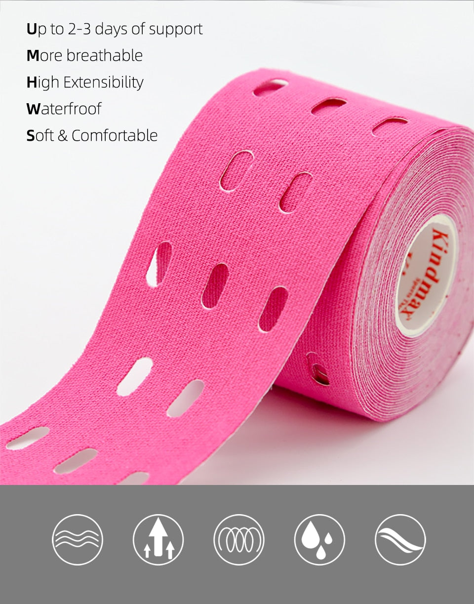Kindmax Hole Kinesiology Tape Perforated Elastic Sport  Athletic Tape for Muscle Support Strain Injury Pain Relief 5cm x 5m Roll - KiwisLove