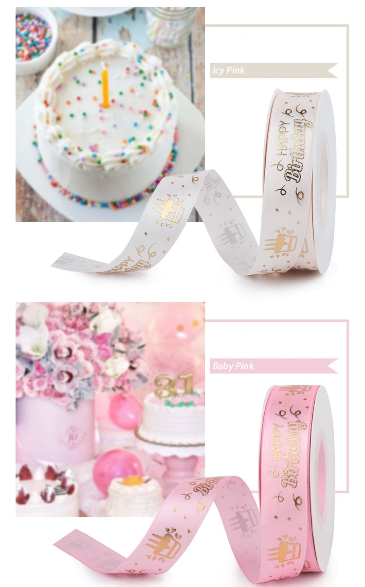 19mm Birthday Ribbon Happy Birthday Printed Satin Ribbon For Birthday Gift Bow Handmade Craft Accessories Gift Wrapping Ribbon - KiwisLove