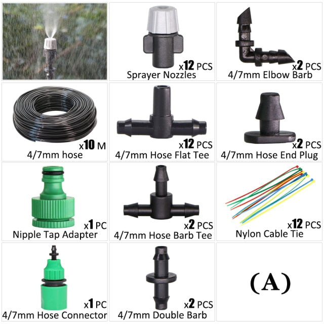 Garden Irrigation Kit Fog Nozzles Automatic Spray Sprinkler System - KiwisLove