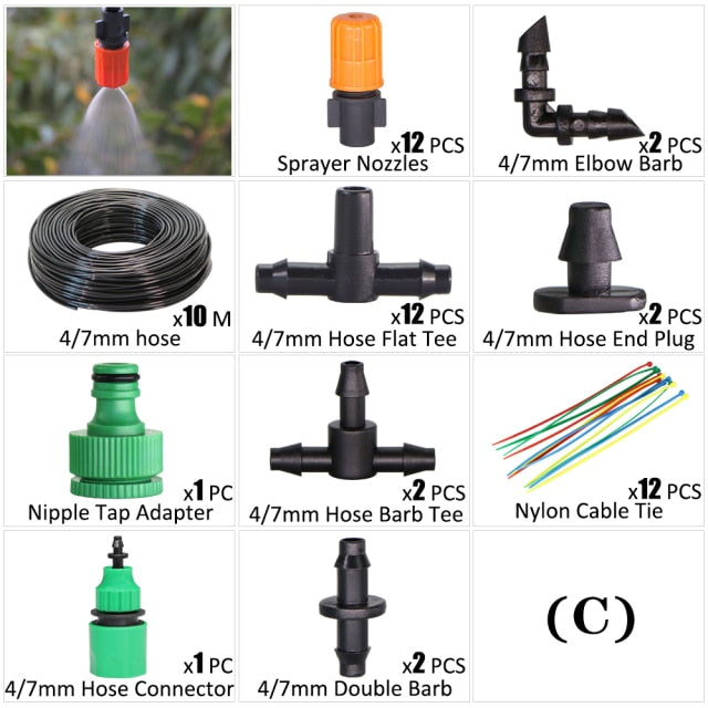 Garden Irrigation Kit Fog Nozzles Automatic Spray Sprinkler System - KiwisLove