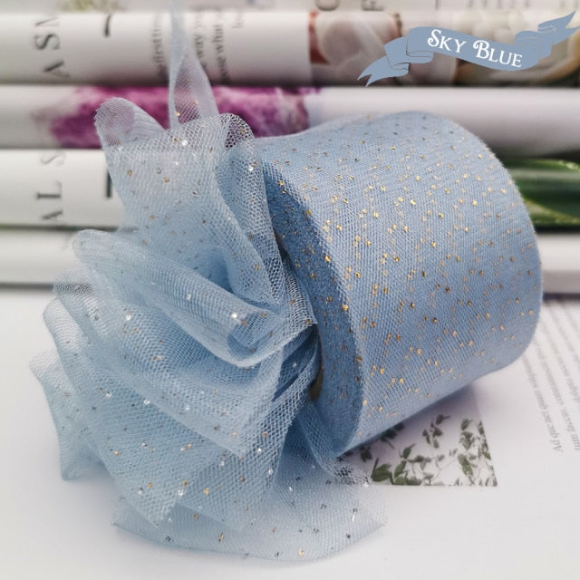 6cm 25Yards Golden Dotted Tulle Glitter Ribbon Organza Mesh Fabric Belt - KiwisLove
