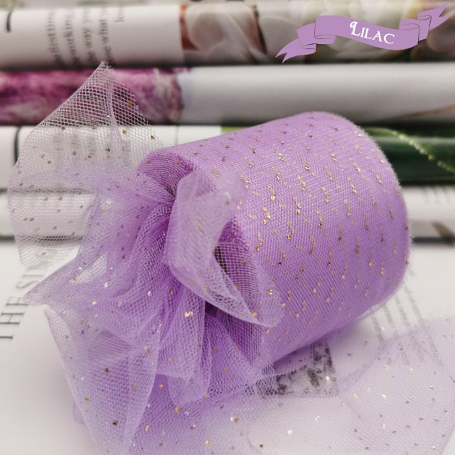 6cm 25Yards Golden Dotted Tulle Glitter Ribbon Organza Mesh Fabric Belt - KiwisLove