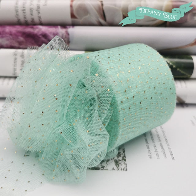 6cm 25Yards Golden Dotted Tulle Glitter Ribbon Organza Mesh Fabric Belt - KiwisLove