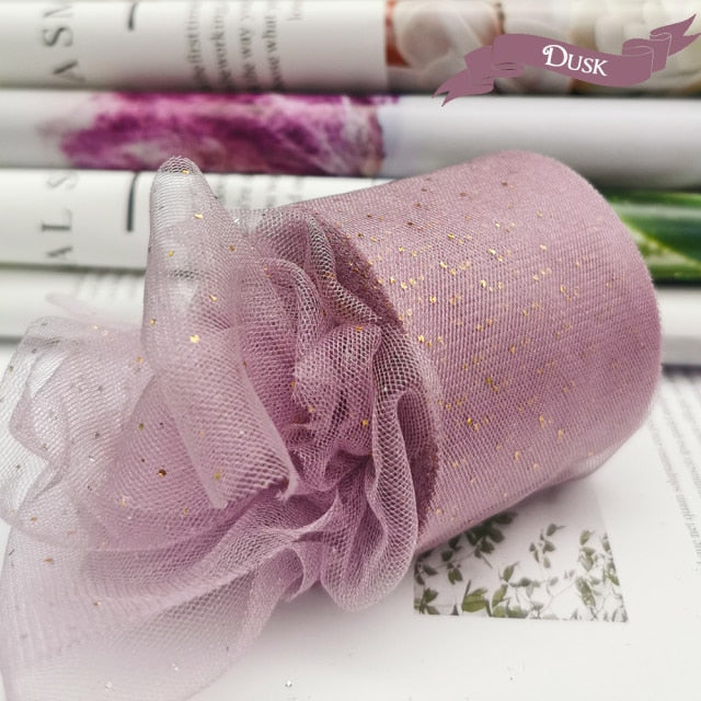 6cm 25Yards Golden Dotted Tulle Glitter Ribbon Organza Mesh Fabric Belt - KiwisLove