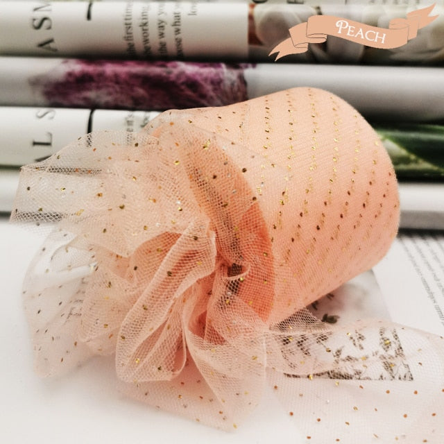 6cm 25Yards Golden Dotted Tulle Glitter Ribbon Organza Mesh Fabric Belt - KiwisLove