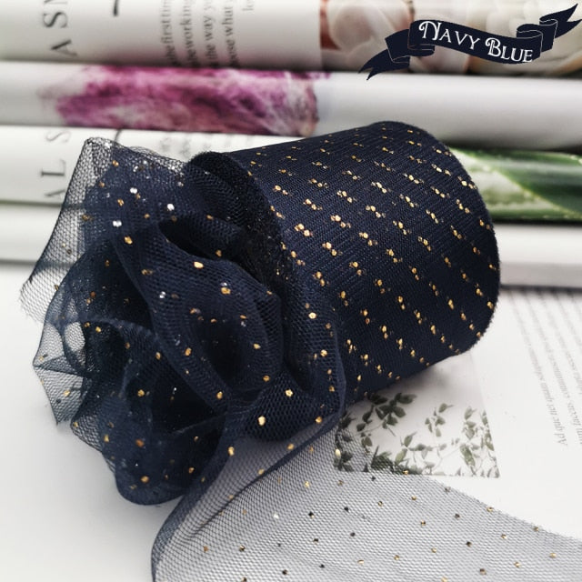 6cm 25Yards Golden Dotted Tulle Glitter Ribbon Organza Mesh Fabric Belt - KiwisLove