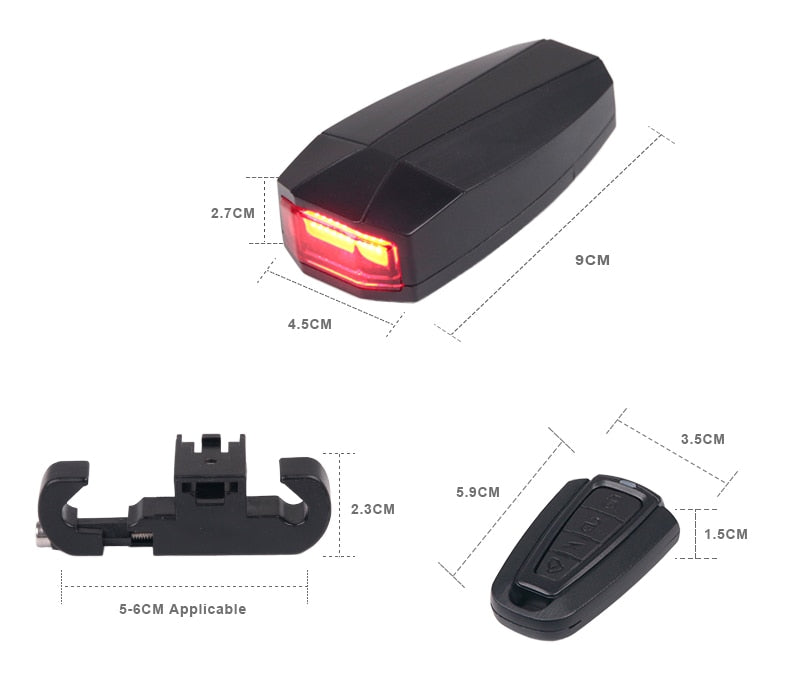 Bicycle Rear Light + Anti-theft Alarm USB Charge Wireless Remote Control LED Tail Lamp Bike Finder Lantern Horn Siren Warning A6 - KiwisLove
