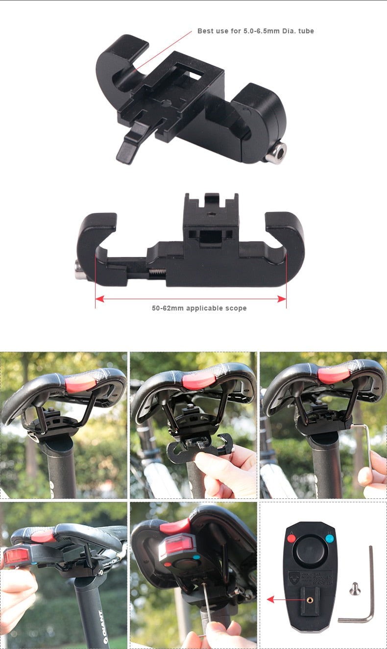 Bicycle Rear Light + Anti-theft Alarm USB Charge Wireless Remote Control LED Tail Lamp Bike Finder Lantern Horn Siren Warning A6 - KiwisLove