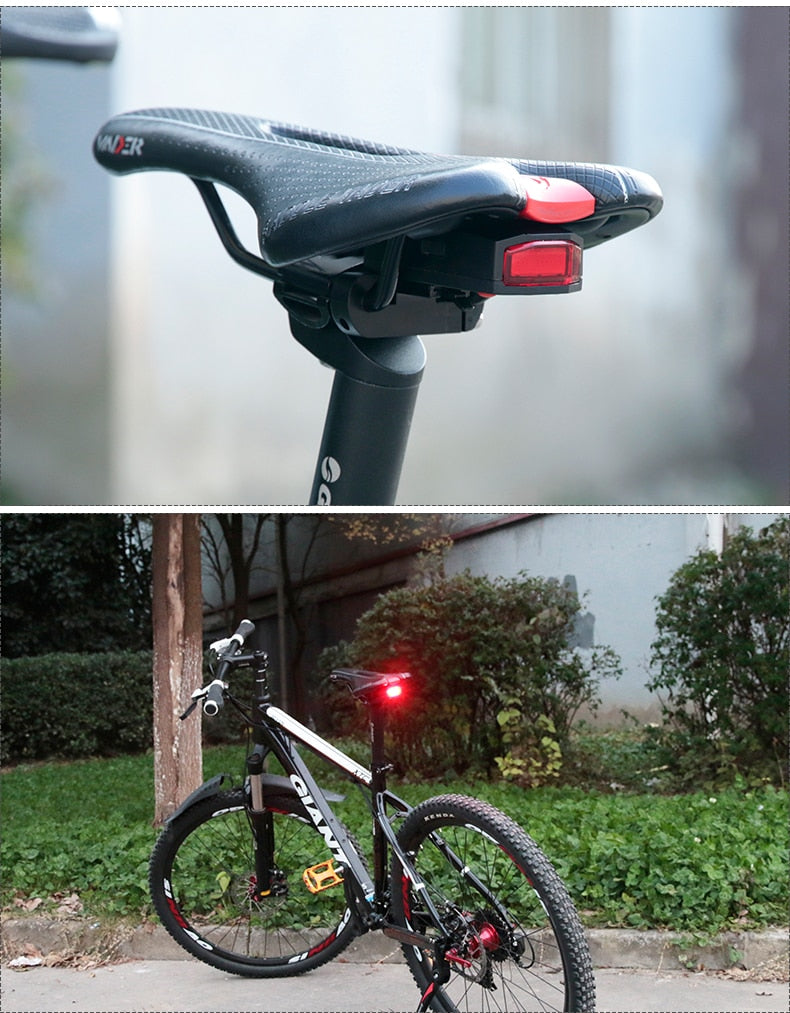 Bicycle Rear Light + Anti-theft Alarm USB Charge Wireless Remote Control LED Tail Lamp Bike Finder Lantern Horn Siren Warning A6 - KiwisLove