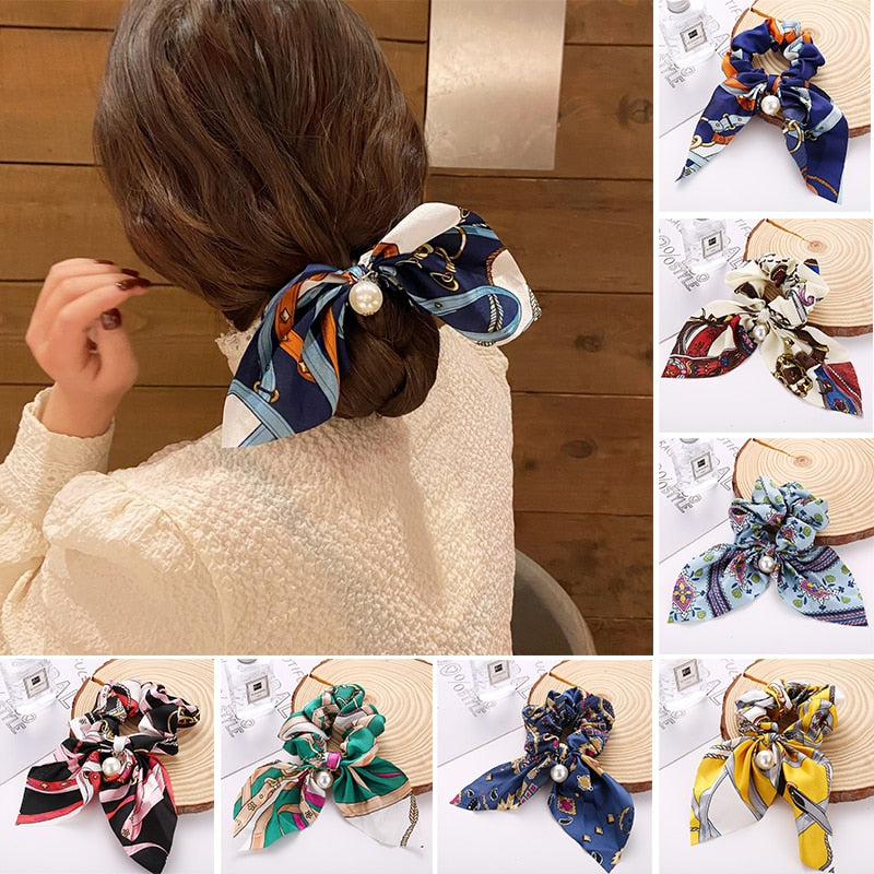 Floral Bowknot Hair Scrunchies Women Ponytail Holder Hair Rope Ties - KiwisLove