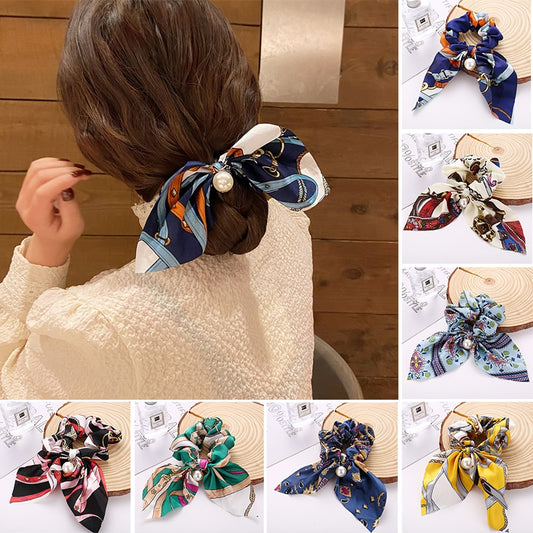 Floral Bowknot Hair Scrunchies Women Ponytail Holder Hair Rope Ties - KiwisLove