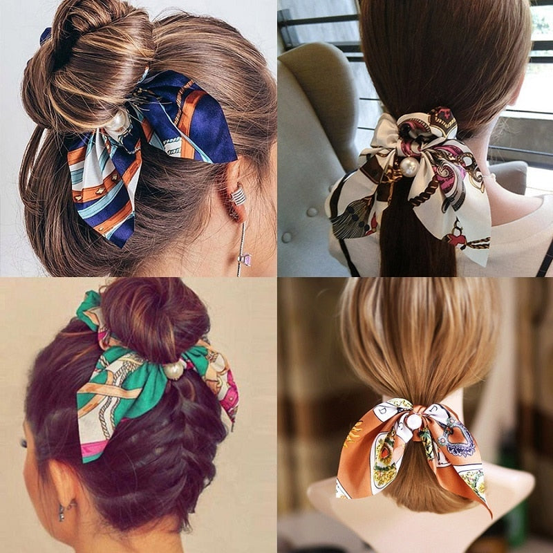Floral Bowknot Hair Scrunchies Women Ponytail Holder Hair Rope Ties - KiwisLove