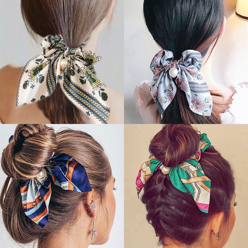 Floral Bowknot Hair Scrunchies Women Ponytail Holder Hair Rope Ties - KiwisLove
