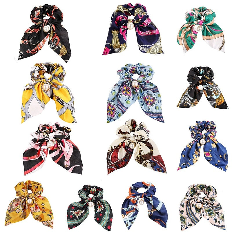 Floral Bowknot Hair Scrunchies Women Ponytail Holder Hair Rope Ties - KiwisLove