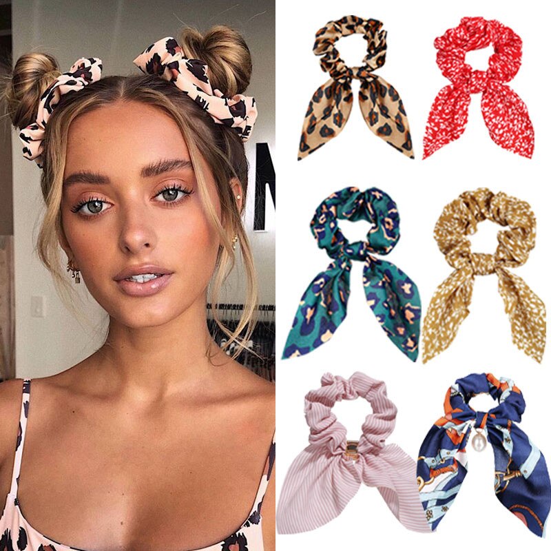 Floral Bowknot Hair Scrunchies Women Ponytail Holder Hair Rope Ties - KiwisLove