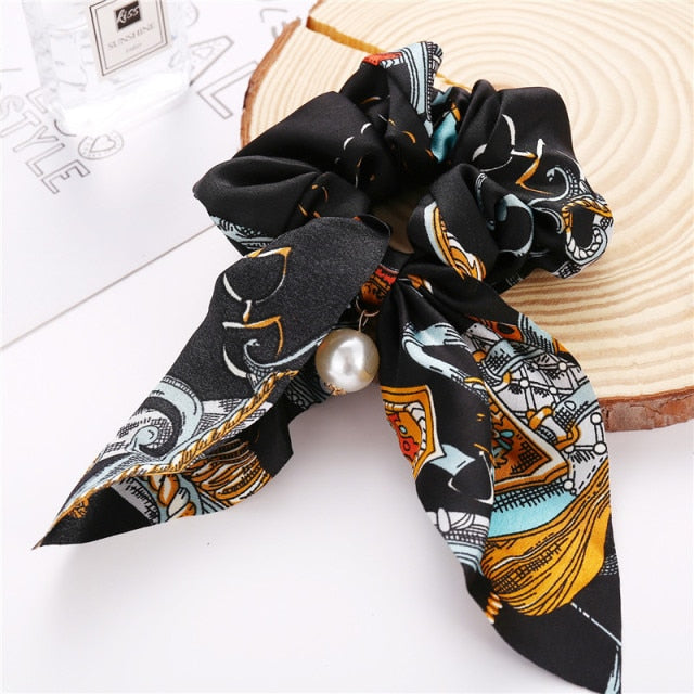 Floral Bowknot Hair Scrunchies Women Ponytail Holder Hair Rope Ties - KiwisLove