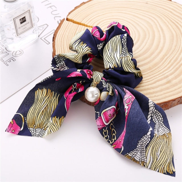 Floral Bowknot Hair Scrunchies Women Ponytail Holder Hair Rope Ties - KiwisLove
