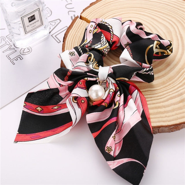 Floral Bowknot Hair Scrunchies Women Ponytail Holder Hair Rope Ties - KiwisLove