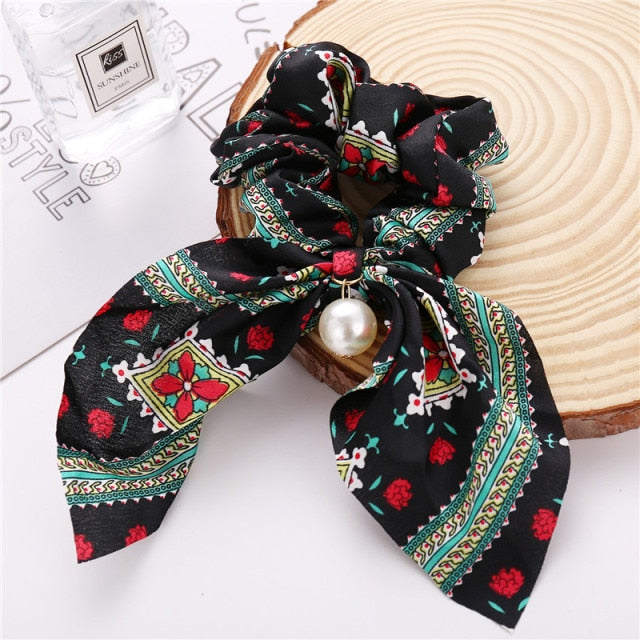 Floral Bowknot Hair Scrunchies Women Ponytail Holder Hair Rope Ties - KiwisLove