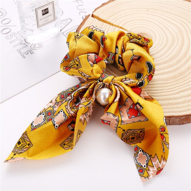 Floral Bowknot Hair Scrunchies Women Ponytail Holder Hair Rope Ties - KiwisLove