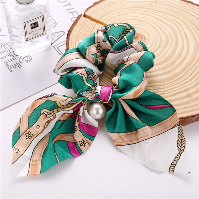 Floral Bowknot Hair Scrunchies Women Ponytail Holder Hair Rope Ties - KiwisLove