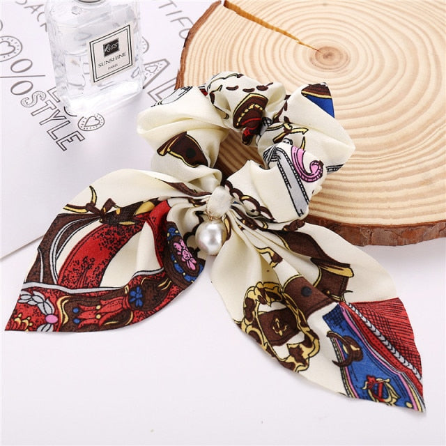 Floral Bowknot Hair Scrunchies Women Ponytail Holder Hair Rope Ties - KiwisLove