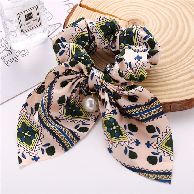 Floral Bowknot Hair Scrunchies Women Ponytail Holder Hair Rope Ties - KiwisLove