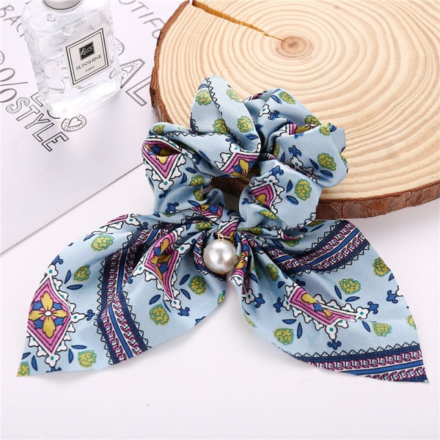 Floral Bowknot Hair Scrunchies Women Ponytail Holder Hair Rope Ties - KiwisLove