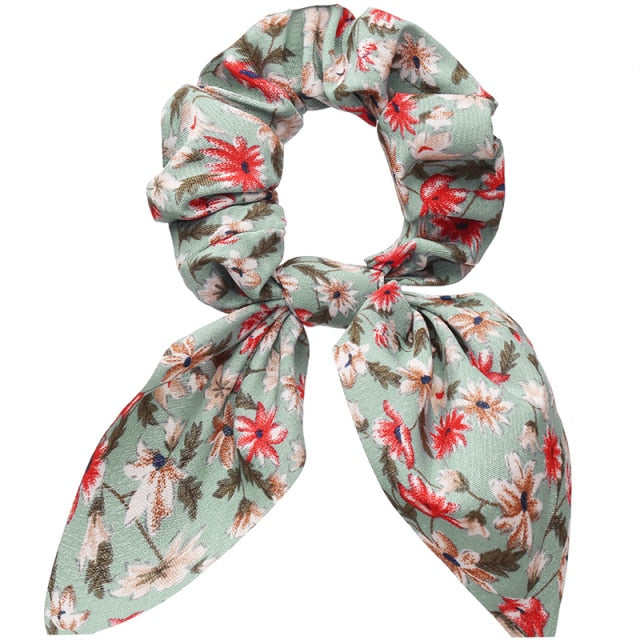Floral Bowknot Hair Scrunchies Women Ponytail Holder Hair Rope Ties - KiwisLove