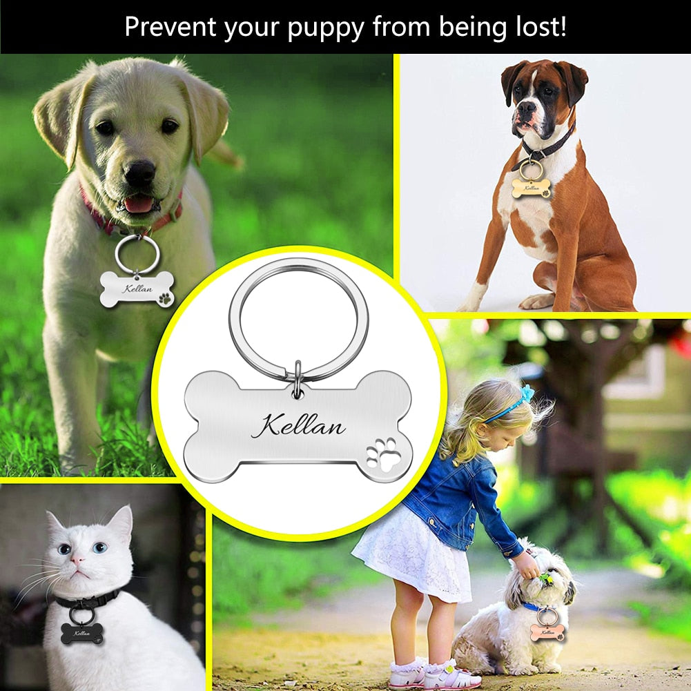 Custom Personalized Pet Tag Engraved Cat Puppy Dog Name Stainless Steel - KiwisLove