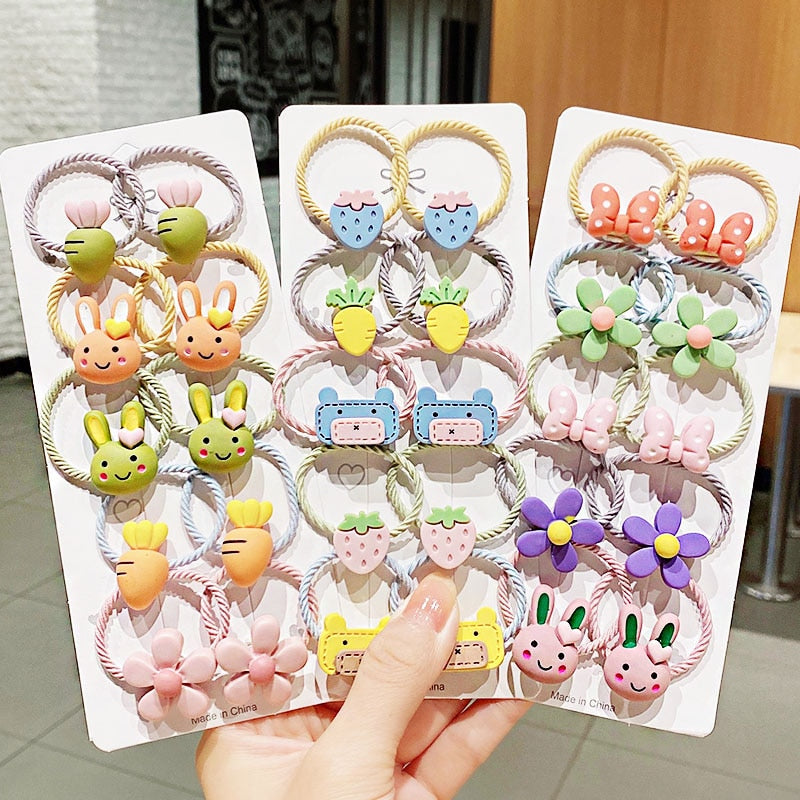 10PCS kids Cartoon Flower Small Scrunchie Lovely Rubber Bands Ponytail Holder - KiwisLove