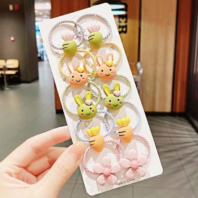 10PCS kids Cartoon Flower Small Scrunchie Lovely Rubber Bands Ponytail Holder - KiwisLove