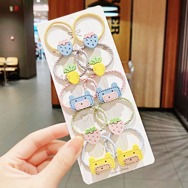 10PCS kids Cartoon Flower Small Scrunchie Lovely Rubber Bands Ponytail Holder - KiwisLove