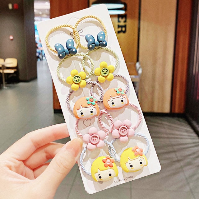 10PCS kids Cartoon Flower Small Scrunchie Lovely Rubber Bands Ponytail Holder - KiwisLove